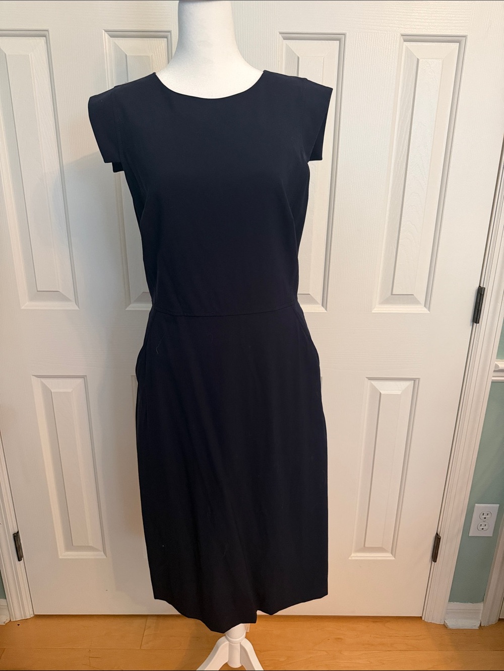 J. Crew Navy Cap-Sleeve Midi Sheath Dress